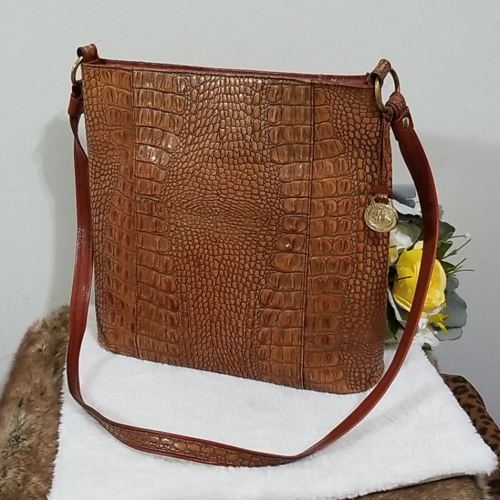 Brahmin Tan Croc-Embossed Shoulder Bag